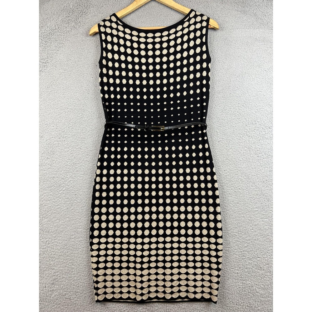 BLACK Saks Fifth Avenue Dress Womens XS Black Metallic Polka Dot Knit Belted